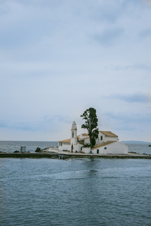 Vlacherna Monastery and Mouse island on Corfu, Pontikonisi Island. Corfu, Greeceのeditorial素材
