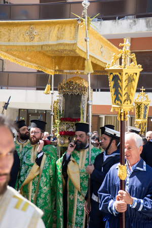 CORFU, GREECE - APRIL 30, 2016: The procession with the relics of the patron saint of Corfu, Saint...