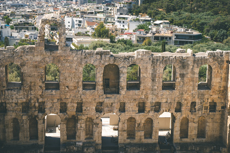 Ancient theater of Herodes Atticus on Acropolis in Athens, Greeceの写真素材