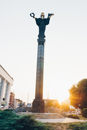 SOFIA, BULGARIA, JULY 2017. Golden Statue of St. Sofia in Sofia, Bulgaria, protector of the city.のeditorial素材