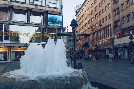 BELGRADE, SERBIA - JULY 11, 2017: People walking at the most famous shopping street and one of the favorite destinations of tourists, Knez Mihajlova. Belgrade, Serbia.のeditorial素材