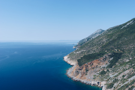 Calm sea and blue sky background, Greeceの写真素材