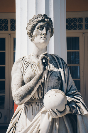 Statue of Urania, the muse of astronomy , on Achillion palace, Corfu Greece.のeditorial素材