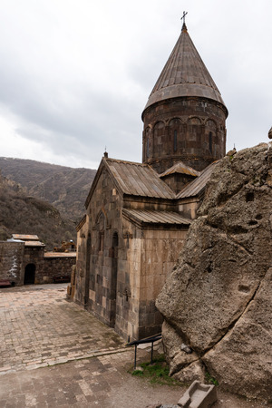 Geghardavank or Geghard monastic complex is Orthodox Christian monastery, Armenia. Travel concept.の写真素材