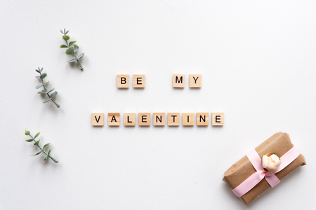 Be My Valentine words on white marble backgroundの写真素材