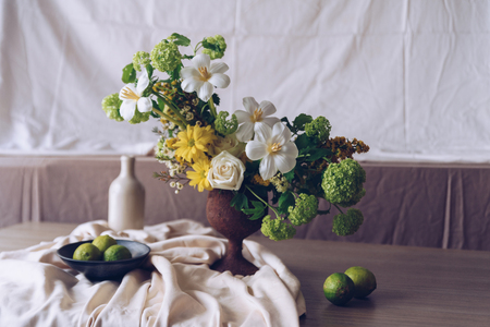 Still life with a beautiful bouquet of flowersの写真素材