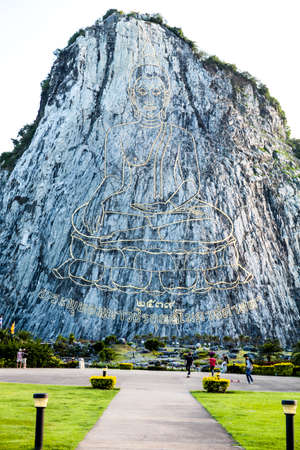 Khao Chi Chan cliff carved with laser to the Buddha.の写真素材