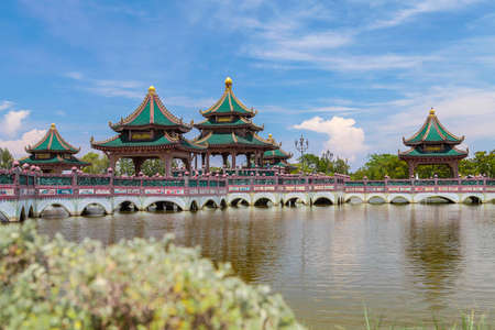 Chinese pavilion in the lake at Ancient City.の写真素材