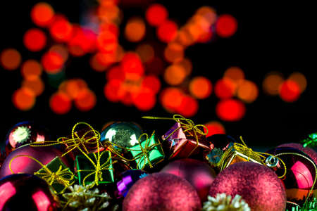 Christmas Decorations present with blurred light on background