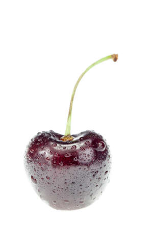 Single ripe cherry isolated on white background  cutoutの写真素材