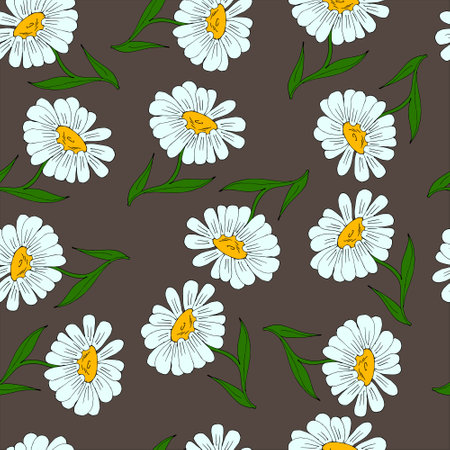 seamless pattern, delicate white daisies on a dark background, design for textiles, wallpapersのイラスト素材