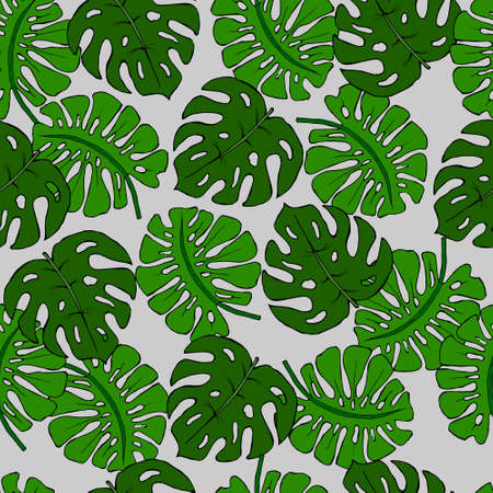 Seamless pattern, vector illustration, tropical palm leaves on a gentle background, design for textiles and wallpaperのイラスト素材