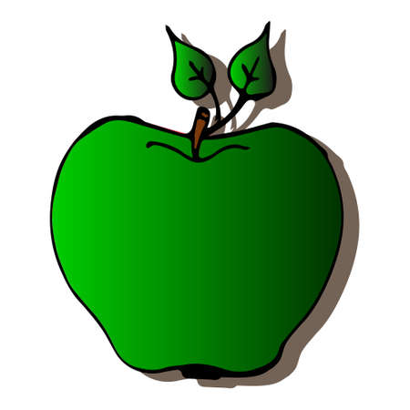 Vector illustration, banner, postcard, logo, green apple with shadow on a white background.のイラスト素材