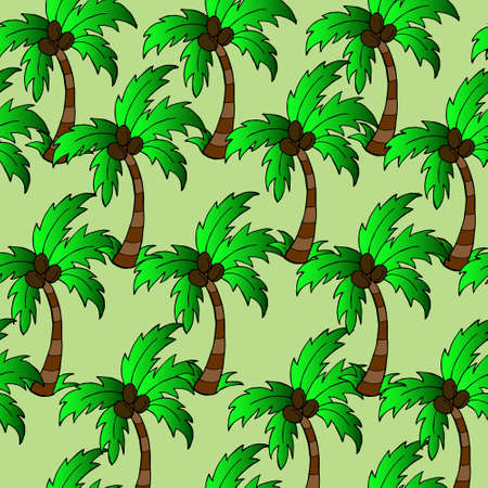 seamless pattern, illustration on the theme of Africa, palm trees with coconuts on a light green background, design for textiles and paperのイラスト素材