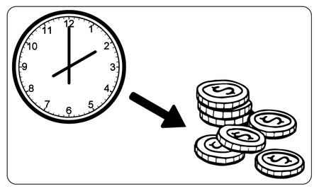 Vector illustration, clipart on the theme time is money, black and white designのイラスト素材