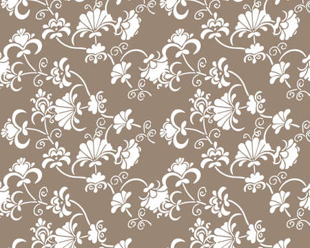 vector illustration, white floral ornament on brown background, for cards, invitations, textのイラスト素材