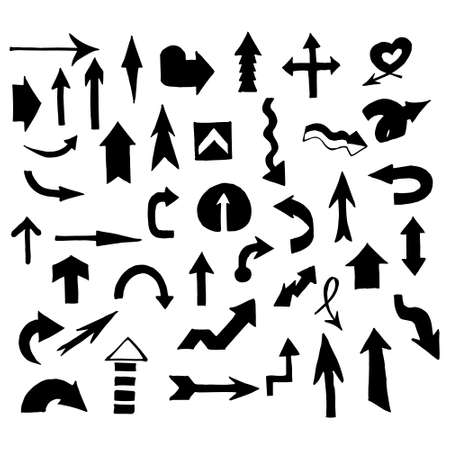 vector illustration, set of black and white drawn arrows arrows, icons on white backgroundのイラスト素材