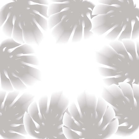 vector illustration, background of blurred tropical leaves, delicate gray design for textの写真素材