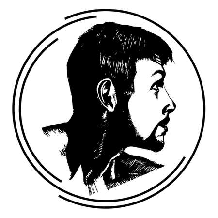 vector illustration, face of a young guy in a round frame, for the beauty industryのイラスト素材
