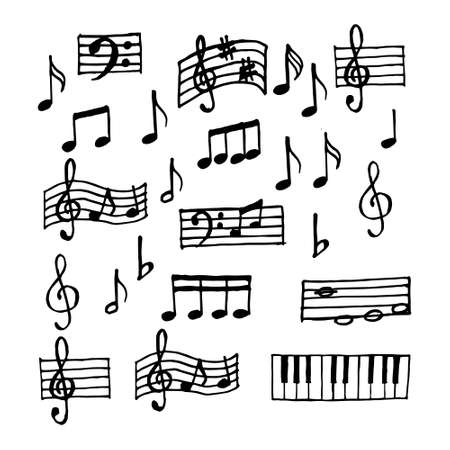 illustration, outline doodles, musical notes and signs, for the music industryのイラスト素材