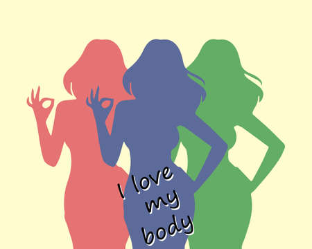 illustration, image on the theme of body positive, all the figures of a woman are beautiful, bannerのイラスト素材