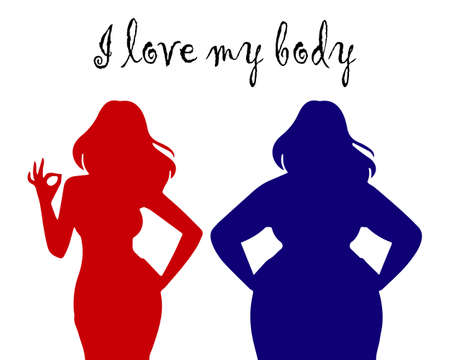 illustration, image on the theme of body positive, plump and slender women are beautiful, bannerのイラスト素材