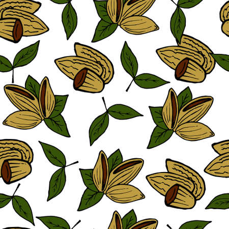 illustration, seamless pattern, drawn nuts, peanuts, for paper and textileのイラスト素材