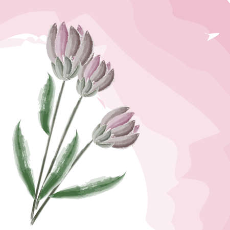 illustration, watercolor sketch, pink watercolor flowers on watercolor background, for wallpaper, textiles, banners and postersのイラスト素材