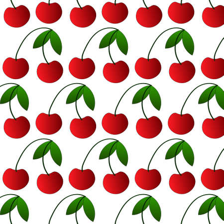 vector illustration, seamless pattern, red cherry with leaves on a white background, for packaging, wallpaper, textileのイラスト素材