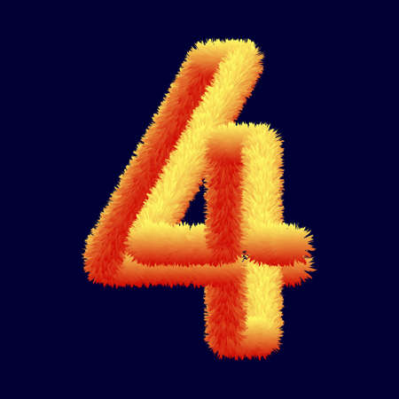 abstract 3d illustration, fluffy gradient number 4 in yellow-orange color on blue background,...