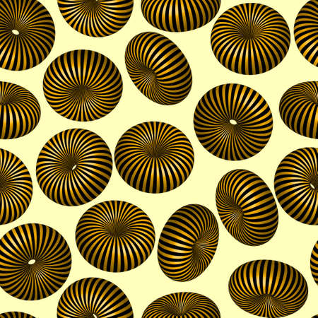 abstract seamless pattern, 3d spheres in black and yellow stripes in different projections, background for textile, paper, wallpaperの写真素材