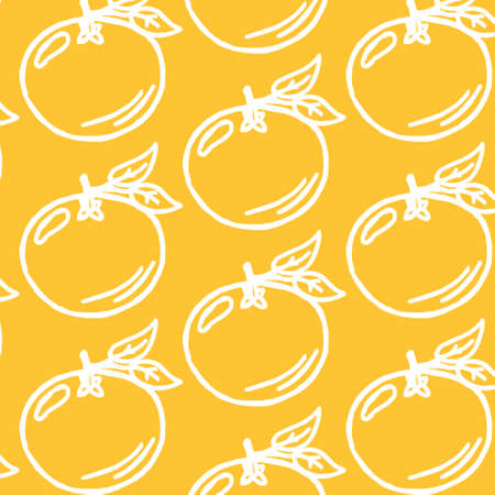 illustration, seamless pattern, hand drawn contour white oranges on an orange background, pastel shades, for paper, textileのイラスト素材