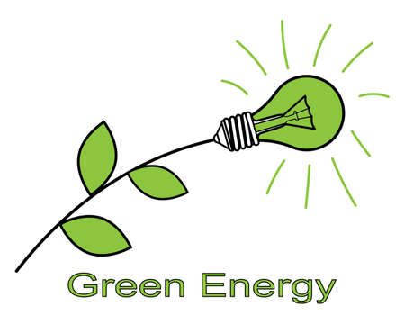 Green energy. Illustration on an ecological theme. Flowers from electric lamps.のイラスト素材