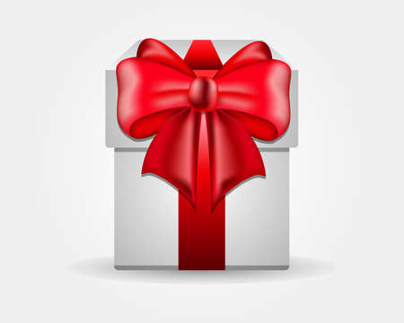 Christmas vector illustration, 3d, bright gift, box with a red bow on a light background, postcard, poster, bannerのイラスト素材