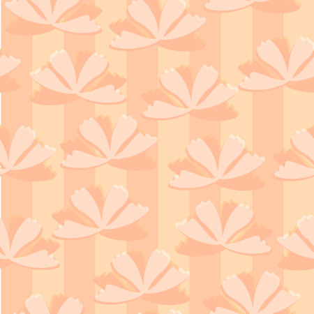 seamless pattern, pink transparent flowers of pastel shades on a striped background, overlay effect, textile, wallpaperのイラスト素材