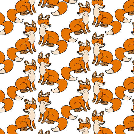 seamless pattern, hand-drawn colored foxes, for textile, wallpaper, paperのイラスト素材