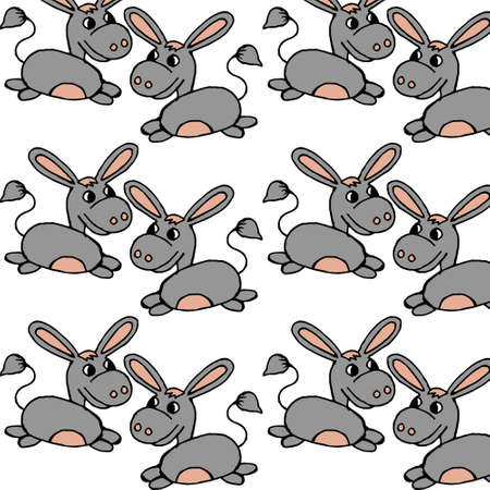 seamless pattern, hand-drawn funny gray-pink donkeys in gentle tones, print for children, textiles, paperのイラスト素材