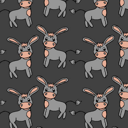 seamless pattern, hand-drawn funny gray-pink donkeys in gentle tones, print for children, textiles, paperのイラスト素材