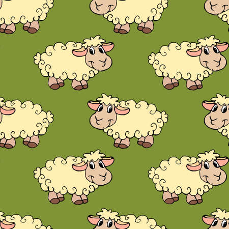 seamless pattern, hand-drawn funny sheep in pastel shades, print for children, textile, wallpaper, paperのイラスト素材