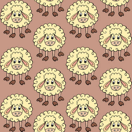 seamless pattern, hand-drawn funny sheep in pastel shades, print for children, textile, wallpaper, paperのイラスト素材