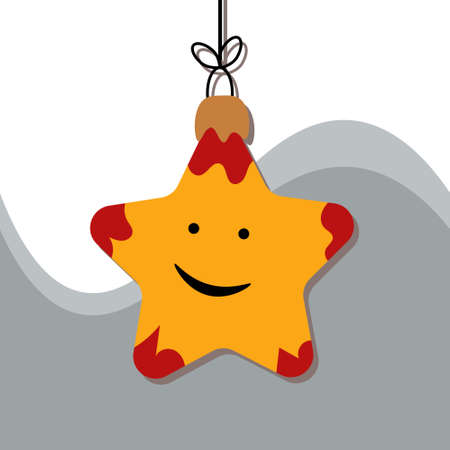 Christmas illustration, bright drawn retro toy funny star, spruce decoration, graphic resource for postcard, vintageのイラスト素材
