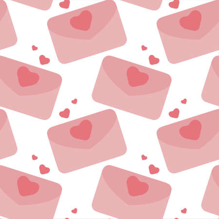 seamless pattern, pink envelopes and hearts on a white background, textiles, wallpaper for Valentine's Day, wedding dayのイラスト素材