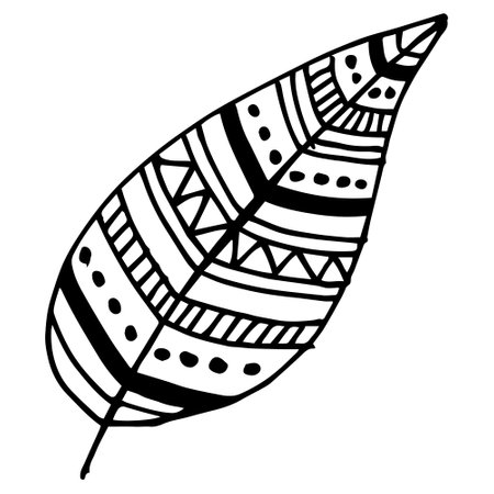 doodle illustration, black and white leaf, abstraction, design for decoration, textiles, paperのイラスト素材