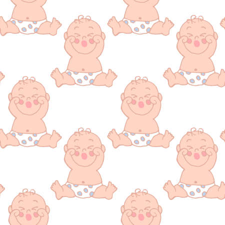 seamless pattern, cute hand-drawn tender babies in various poses, pastel shades, textiles, wallpapersのイラスト素材