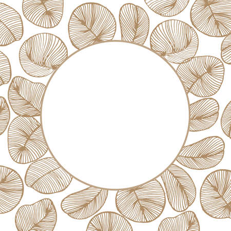 Frame, delicate beige contour leaves on a white background, for text, decor for cards, invitations to the holidayのイラスト素材