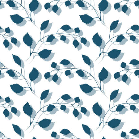 Seamless pattern, print from drawn branches with leaves on a white background with a shadow. Design for textiles and wallpaper. Decor for packaging.のイラスト素材