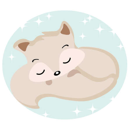 Illustration for children, cute fox sleeping on a background of stars. Pastel colors. Design for postcards, prints, textiles.のイラスト素材