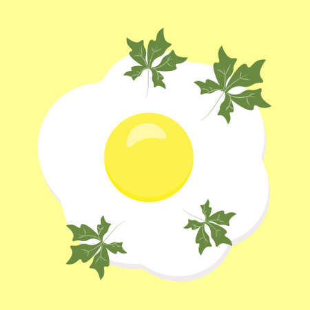 illustration, drawn scrambled eggs with onions and herbs. Design for the food industry. Textiles, paper.のイラスト素材