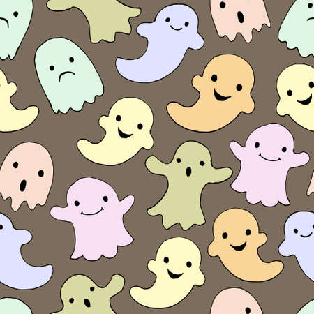 Seamless pattern drawn cute ghosts in pastel colors. Doodles, stickers, decor for children's...