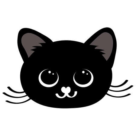 Wall art, illustration, cute black cat face. Graphic design for cards, posters, prints, textiles. Sticker, doodle.のイラスト素材